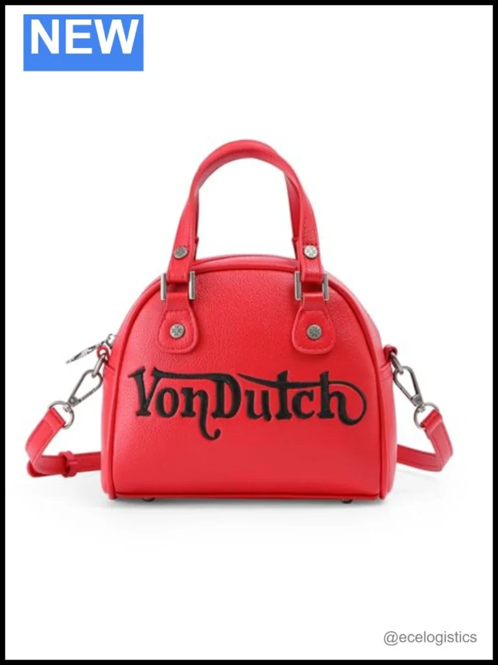 Vegan Leather Bowler Bag with Crossbody Strap and Top Handles